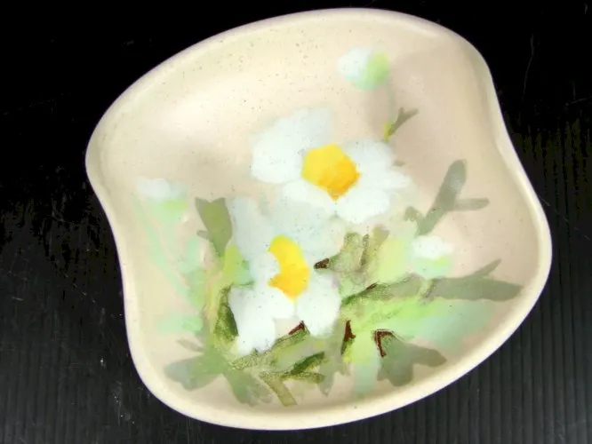 Vintage Superbe Coupelle Céramique Vallauris Décor Emaillé Fleurs, Signée Giraud