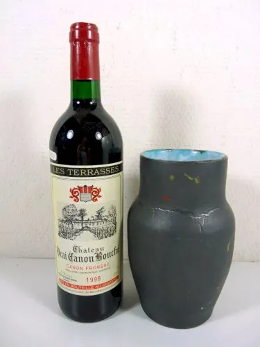 Vintage Vase Céramique Emaillée Signée F. Boutier Daté 1955 Raku ? H - 18 cm