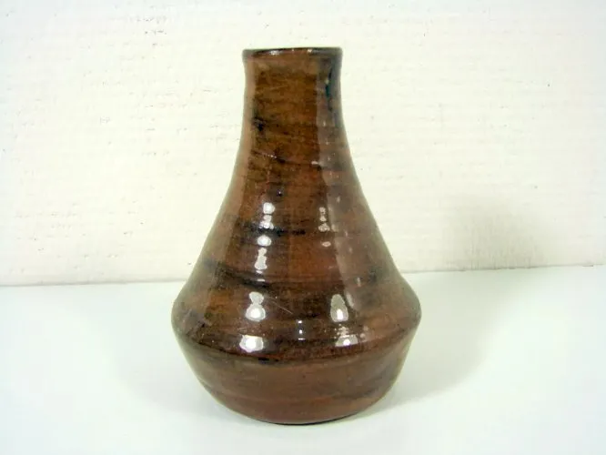 Vintage Vase Marron Ecole Carries Puisaye XX° signé Brigitte Sabatier
