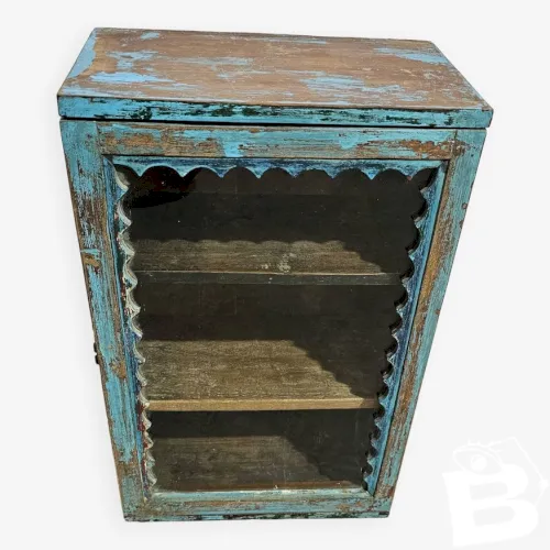 Vitrine bleue en teck birman