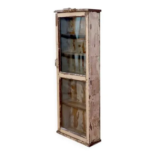 Vitrine en teck birman avec patine écrue d’origine