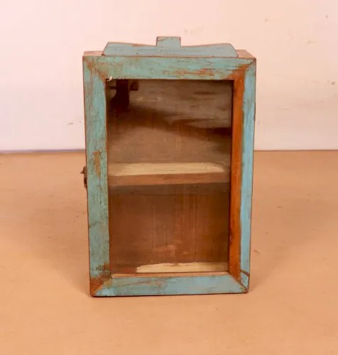 Vitrine murale en teck birman patine polychromée d’origine