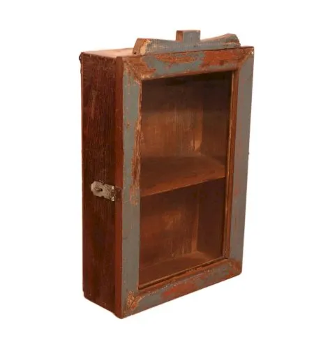 Vitrine murale en teck birman polychromée d’origine