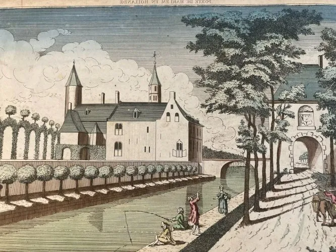 Vu D’optique Gravure château porte de Heemstede Haarlem XVIIIe Hollande