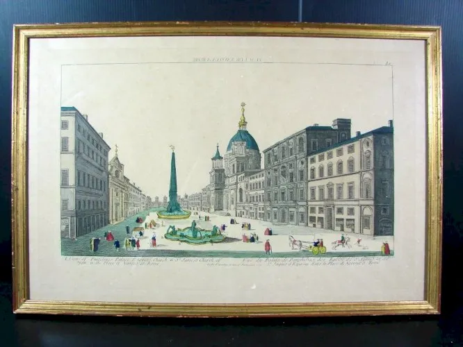 Vue d'Optique Aquarellée XVIII VUE DU PALAIS DE PANPHILIUS ROME Daumont 1750