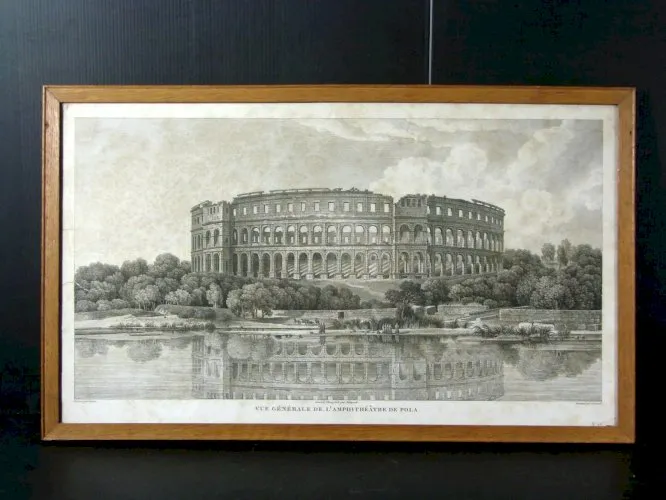 Vue d'Optique Noir & Blanc XVIII° L'AMPHITHEATRE DE POLA Jean-Baptiste Lienard