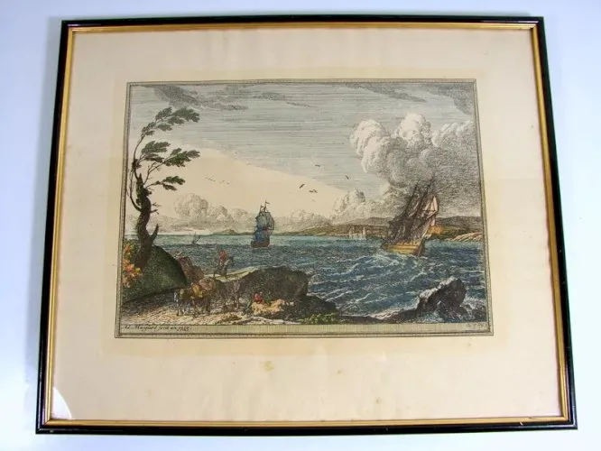 Vue d'Optique XVIII° MARINE Signée Adrien Manglard 1753 TBE
