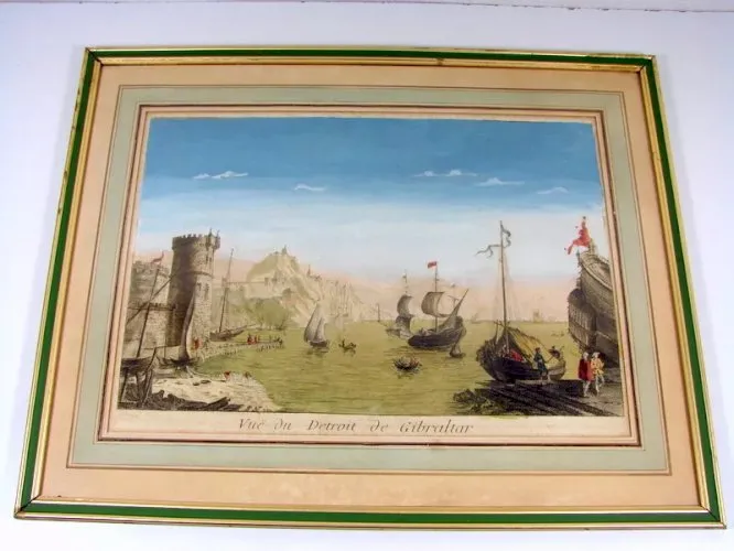 Vue d'Optique XVIII° VUE DU DETROIT DE GIBRALTAR pas Signée TBE