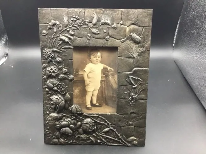 yd ancien CADRE PHOTO décor floral et insectes papillons en relief