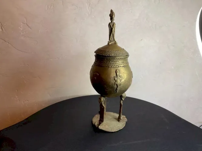 yd ANCIEN GRAND POT A ONGUENTS AFRICAIN BRONZE DOGON AFRICAN BIG OLD OINTMENT