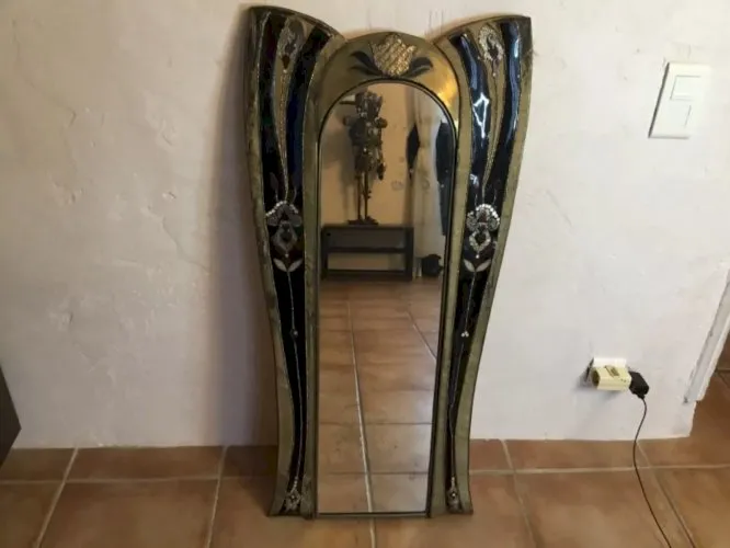 yd Miroir art nouveau broderie au fil d or ( mode ,couturier)